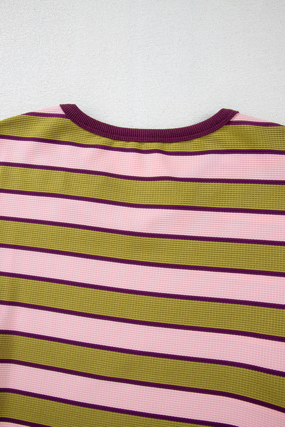 Casual Spinach Green Long Sleeve Top - Trendy Striped Pattern & Waffle Texture - Detail View 10 Casual Spinach Green Long Sleeve Top - Trendy Striped Pattern & Waffle Texture - Detail View 10