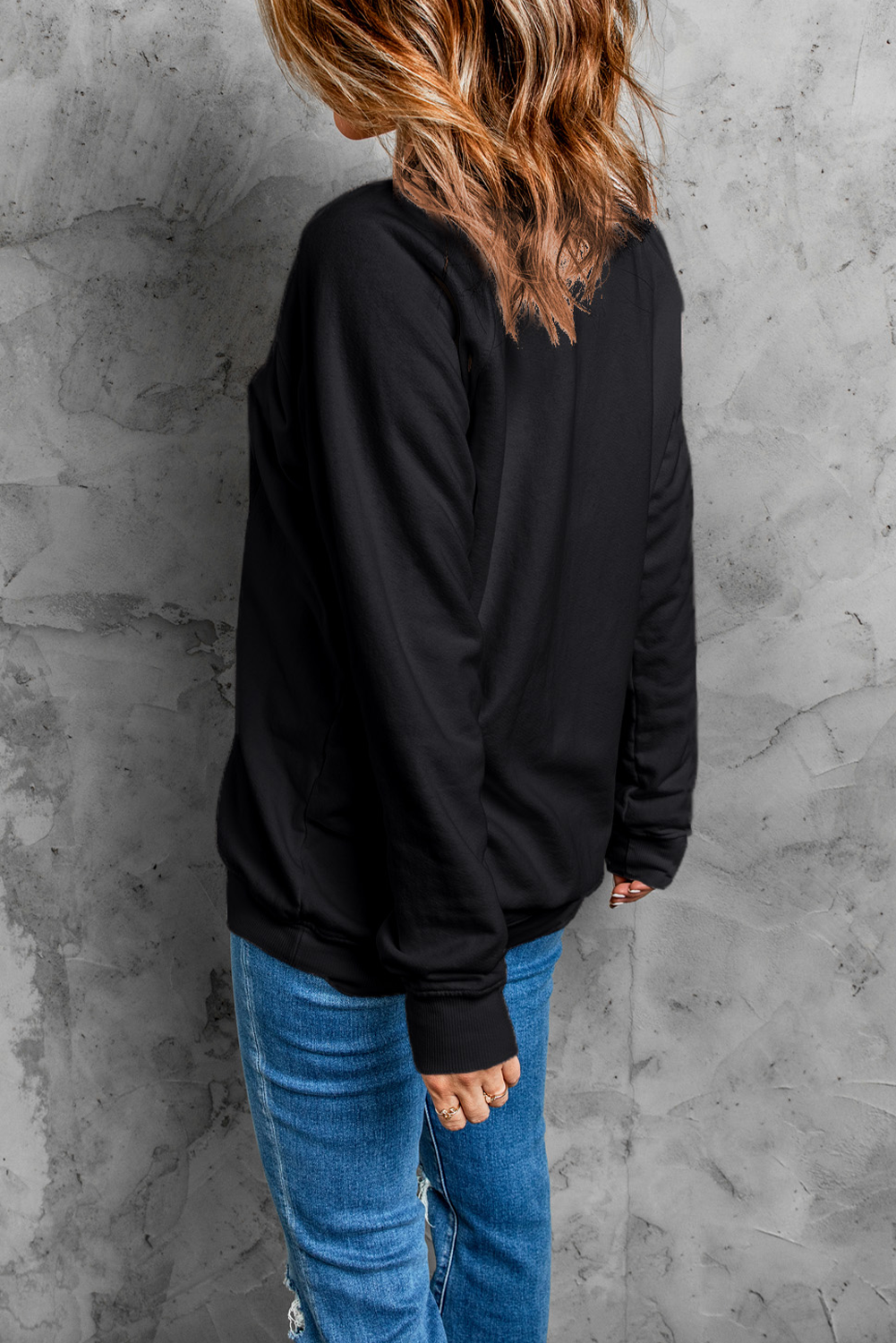 Relaxed Fit Long Sleeve Sweatshirt - Perfect for Thanksgiving Celebrations - Detail View 7 Relaxed Fit Long Sleeve Sweatshirt - Perfect for Thanksgiving Celebrations - Detail View 7