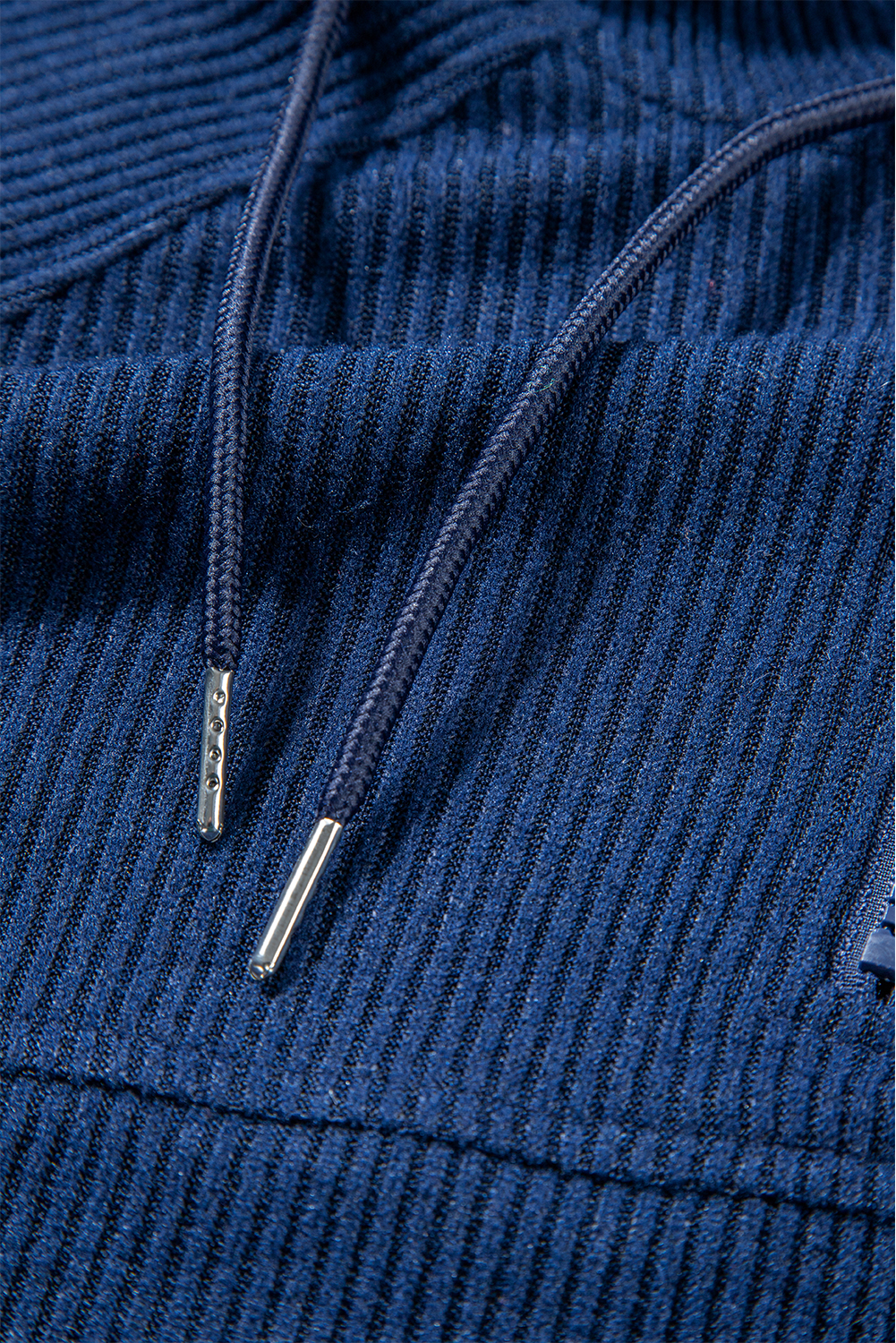 Women's Navy Blue Ribbed Knit Cropped Hoodie and Joggers Set - Detail View 16 Women's Navy Blue Ribbed Knit Cropped Hoodie and Joggers Set - Detail View 16