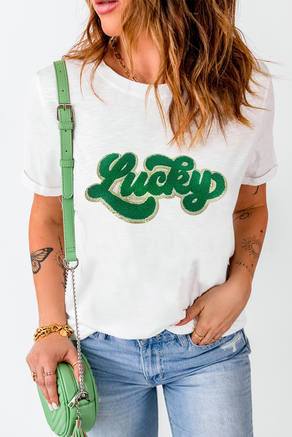 St Patrick's Day Lucky T Shirt, Casual Short Sleeve White Tee - Detail View 5 St Patrick's Day Lucky T Shirt, Casual Short Sleeve White Tee - Detail View 5