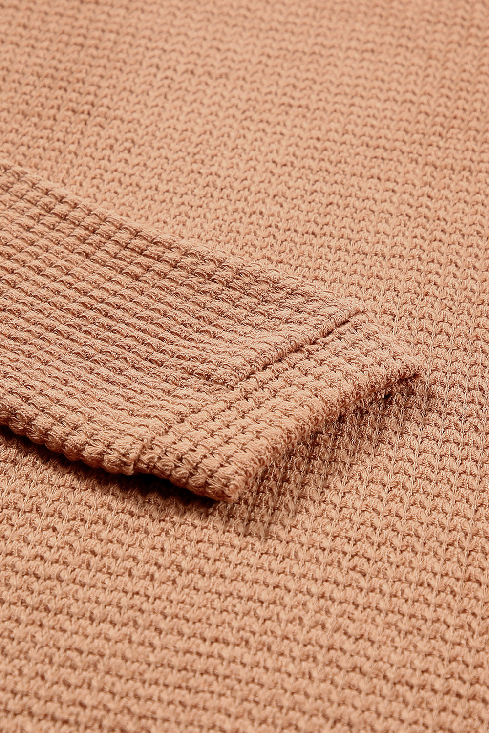 Women's Khaki Waffle Knit Drop Shoulder Long Sleeve Top - Detail View 11 Women's Khaki Waffle Knit Drop Shoulder Long Sleeve Top - Detail View 11