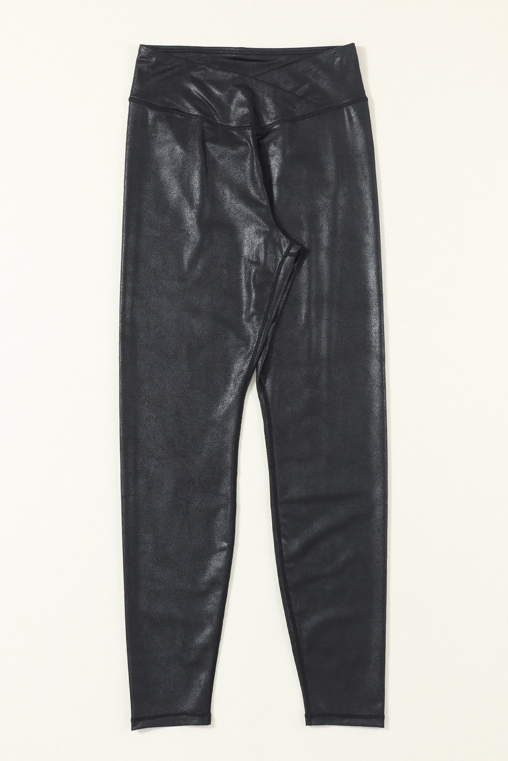 Sleek Faux Leather Leggings, High Waist Bodycon Trousers - Detail View 8 Sleek Faux Leather Leggings, High Waist Bodycon Trousers - Detail View 8