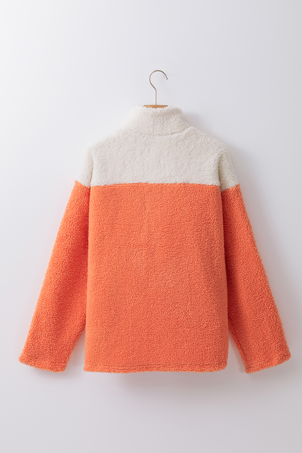 Women's Sherpa Sweatshirt, Orange Colorblock, Half Zipper, Stand Neck, Cozy, Casual, Comfortable, Winter Wear, Outdoor, Daily Wear, Fleece, Sherpa, Colorblock Design, Half Zipper Design, Stand Neck Design, Pocket, Zipper, Colorblock, Shift Silhouette - Detail View 10 Women's Sherpa Sweatshirt, Orange Colorblock, Half Zipper, Stand Neck, Cozy, Casual, Comfortable, Winter Wear, Outdoor, Daily Wear, Fleece, Sherpa, Colorblock Design, Half Zipper Design, Stand Neck Design, Pocket, Zipper, Colorblock, Shift Silhouette - Detail View 10