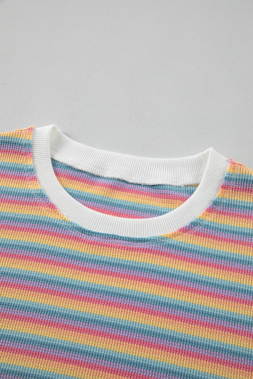 Women's Casual Pink Stripe Crew Neck Tee and Shorts Set - Detail View 6 Women's Casual Pink Stripe Crew Neck Tee and Shorts Set - Detail View 6