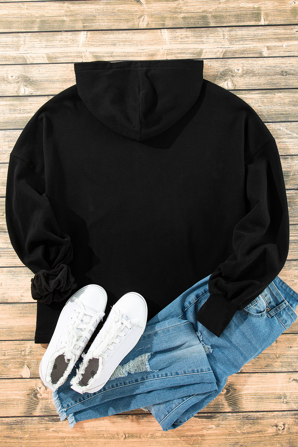 Women's Hoodie, Black, Fleece Lined, Half Zipper, Kangaroo Pockets, Loose Fit, Casual, Chic, Fleece Lining, Warm, Versatile, Easy to Pair, Hoodies, Sweatshirts & Hoodies - Detail View 8 Women's Hoodie, Black, Fleece Lined, Half Zipper, Kangaroo Pockets, Loose Fit, Casual, Chic, Fleece Lining, Warm, Versatile, Easy to Pair, Hoodies, Sweatshirts & Hoodies - Detail View 8