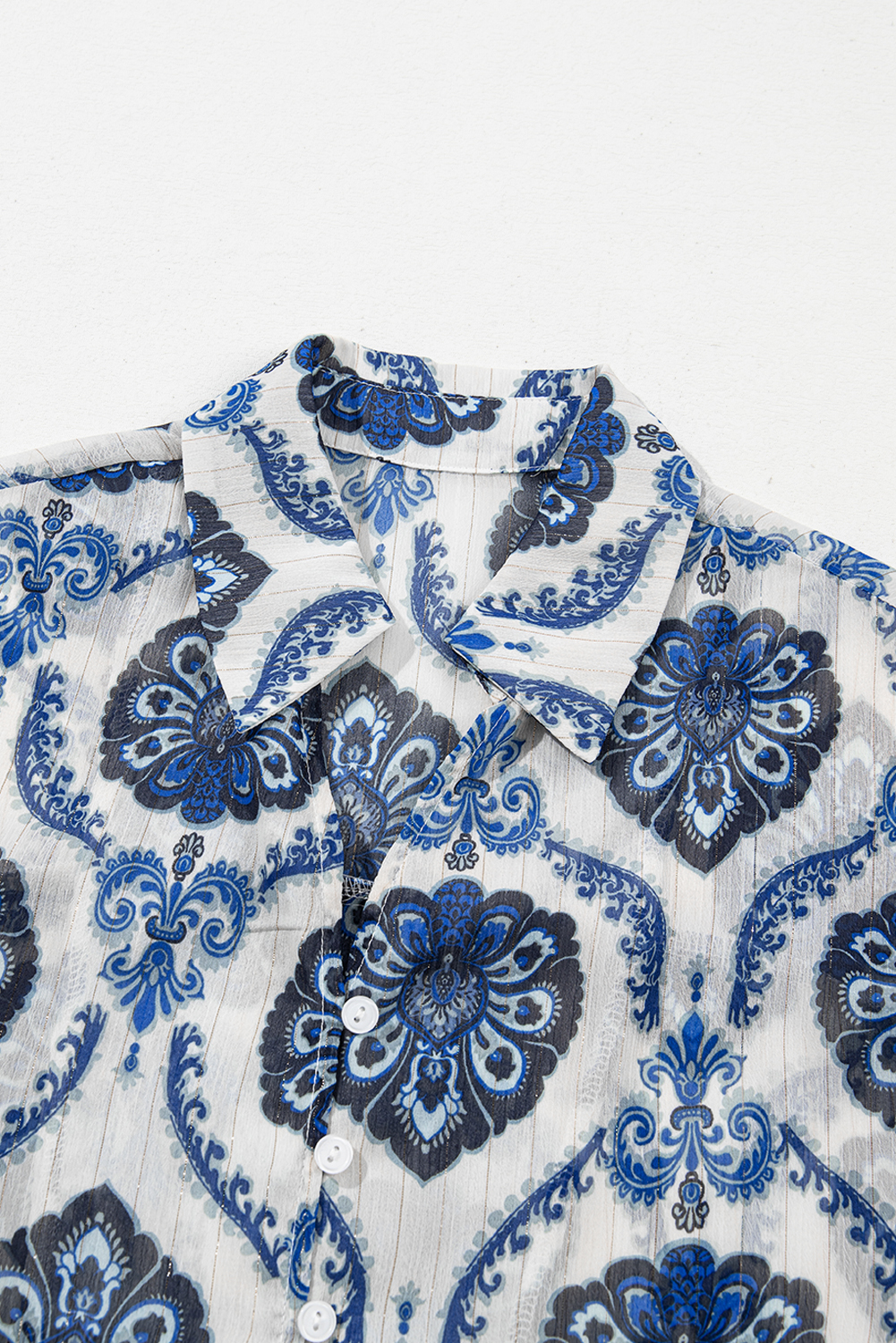 Women's Bohemian Blue Tribal Pattern Long Sleeve Shirt - Detail View 11 Women's Bohemian Blue Tribal Pattern Long Sleeve Shirt - Detail View 11