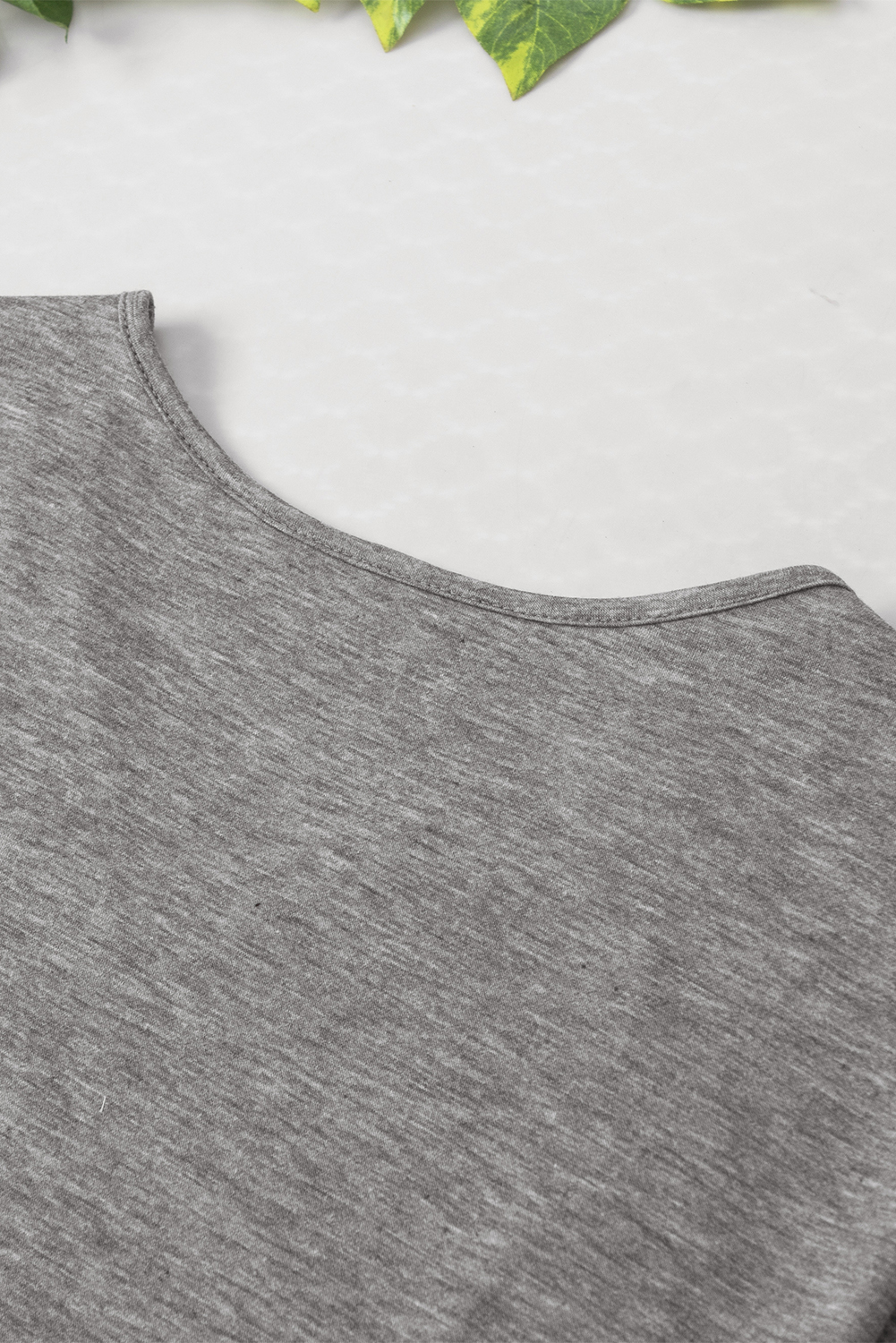 Women's Tee, Gray, Crochet Lace Detail, Oversized, V-Neck, Bat Sleeve, Soft Fabric, Lightweight, Breathable, High-Low Hem, Casual Style, Daily Wear, Tops, Tops & Tees, Patchwork, Lace Detailing - Detail View 10 Women's Tee, Gray, Crochet Lace Detail, Oversized, V-Neck, Bat Sleeve, Soft Fabric, Lightweight, Breathable, High-Low Hem, Casual Style, Daily Wear, Tops, Tops & Tees, Patchwork, Lace Detailing - Detail View 10