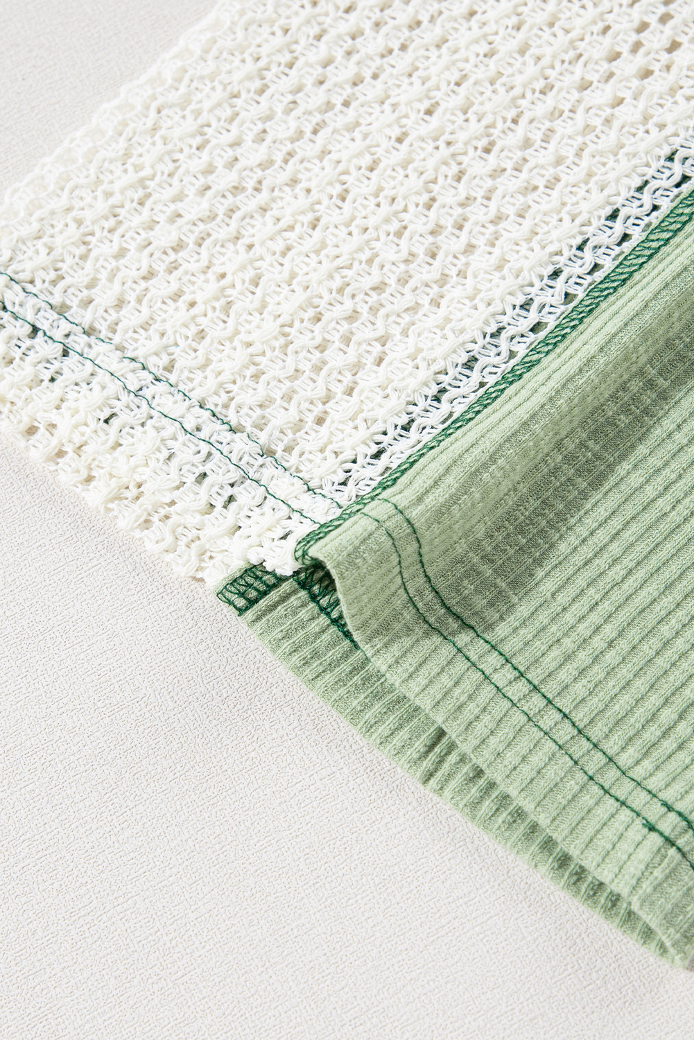 Women's Grass Green Exposed Seam High Low Loose Fit Crochet Top - Detail View 11 Women's Grass Green Exposed Seam High Low Loose Fit Crochet Top - Detail View 11