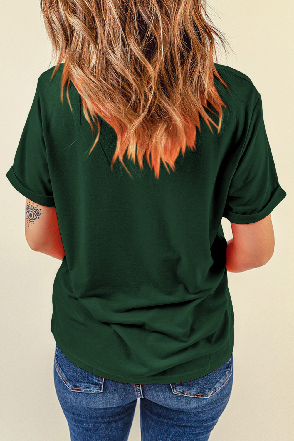Festive Green Graphic Tee for Women - Perfect for Holiday Celebrations - Detail View 6 Festive Green Graphic Tee for Women - Perfect for Holiday Celebrations - Detail View 6