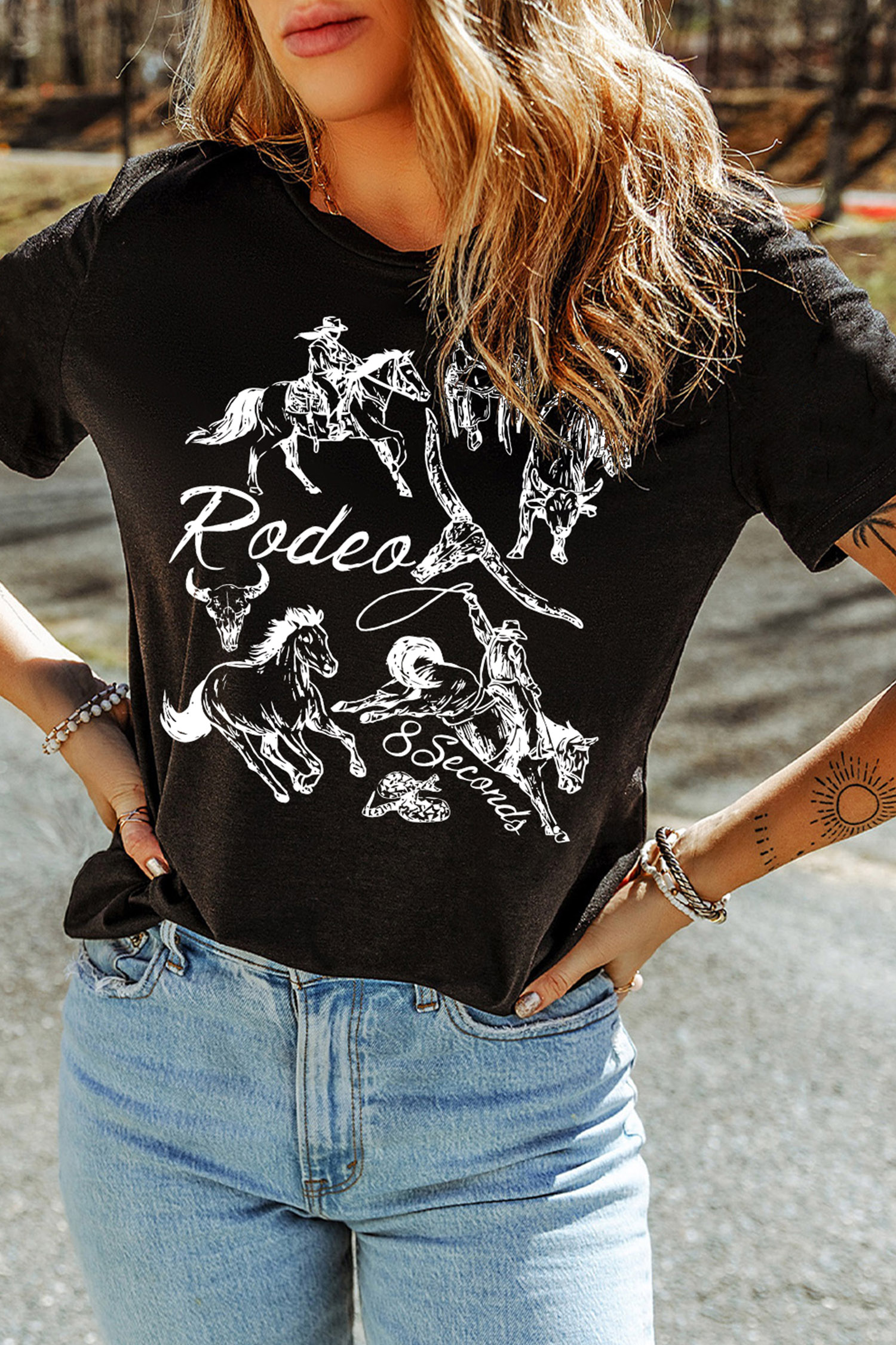 Women's Rodeo Graphic Tee, Casual Summer Short Sleeve - Detail View 7 Women's Rodeo Graphic Tee, Casual Summer Short Sleeve - Detail View 7