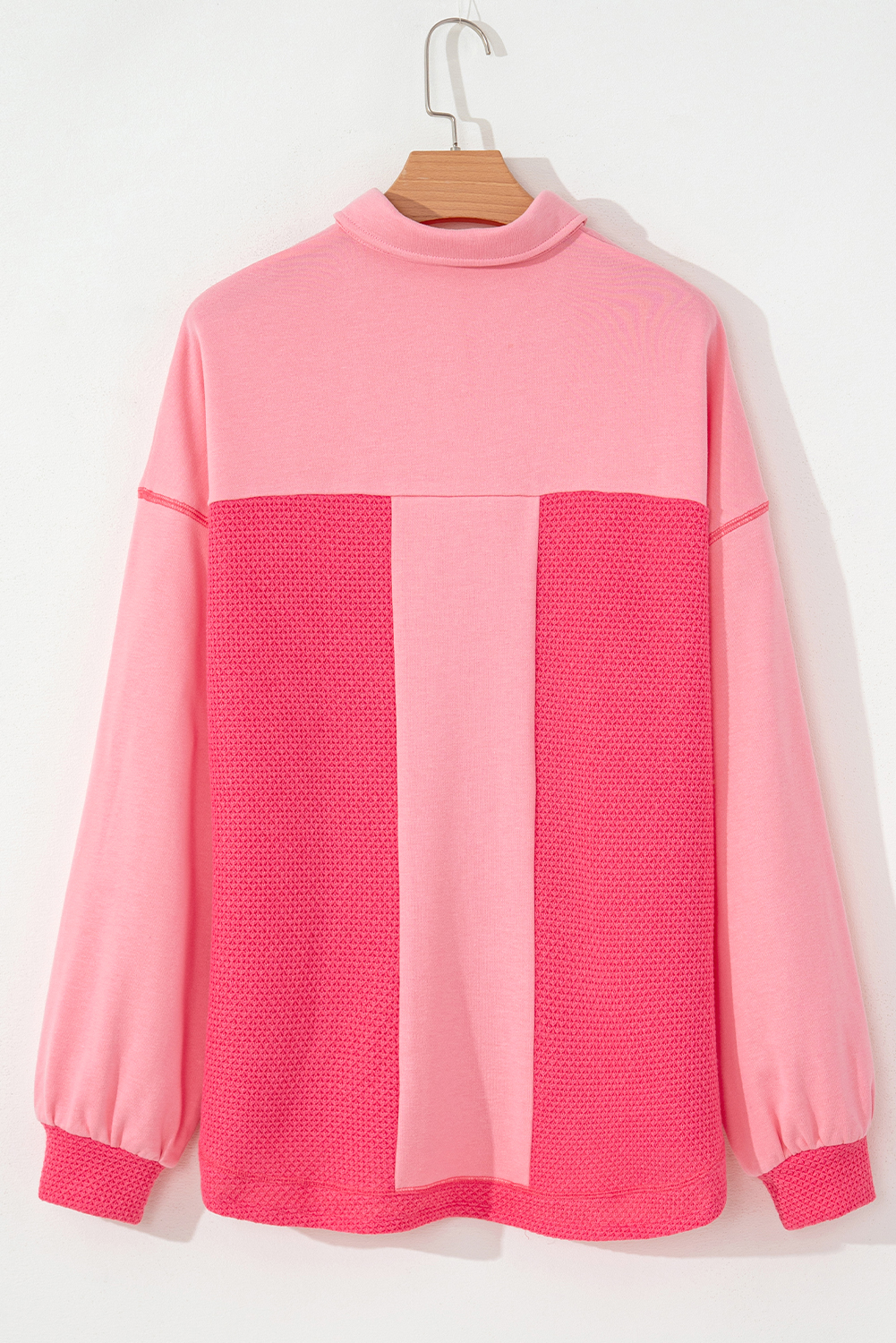 Women's Peach Blossom Two Tone Waffle Knit Buttoned Shacket - Detail View 6 Women's Peach Blossom Two Tone Waffle Knit Buttoned Shacket - Detail View 6