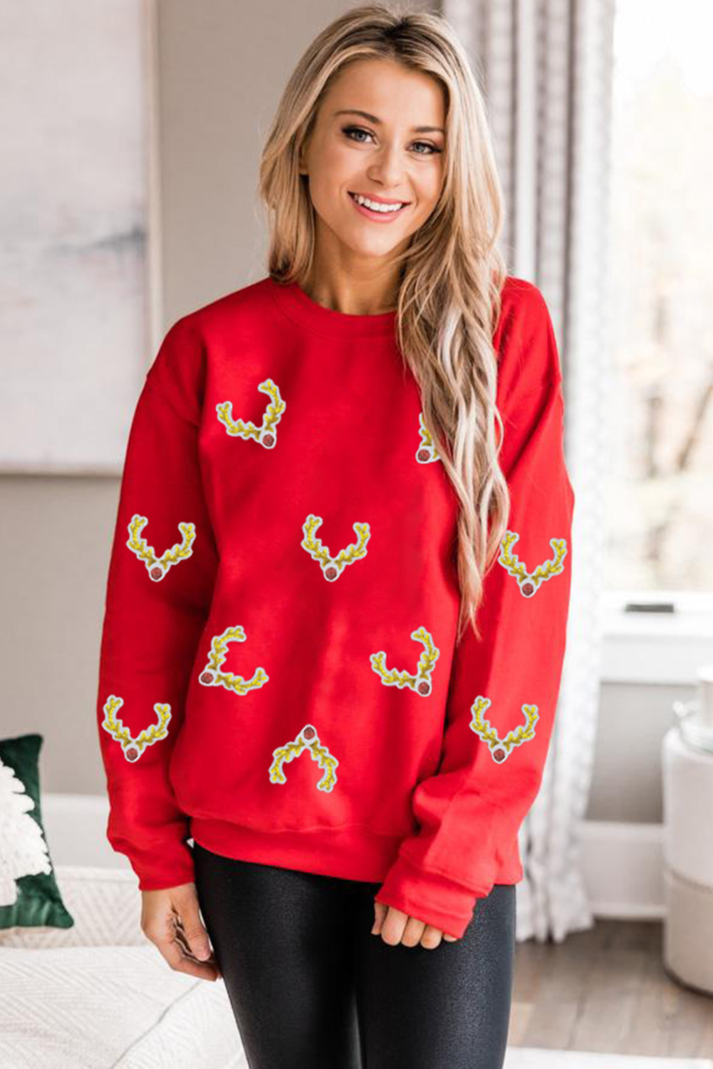 Casual Round Neck Red Christmas Sweatshirt for Daily Wear - Ideal for Holiday Events - Detail View 3 Casual Round Neck Red Christmas Sweatshirt for Daily Wear - Ideal for Holiday Events - Detail View 3