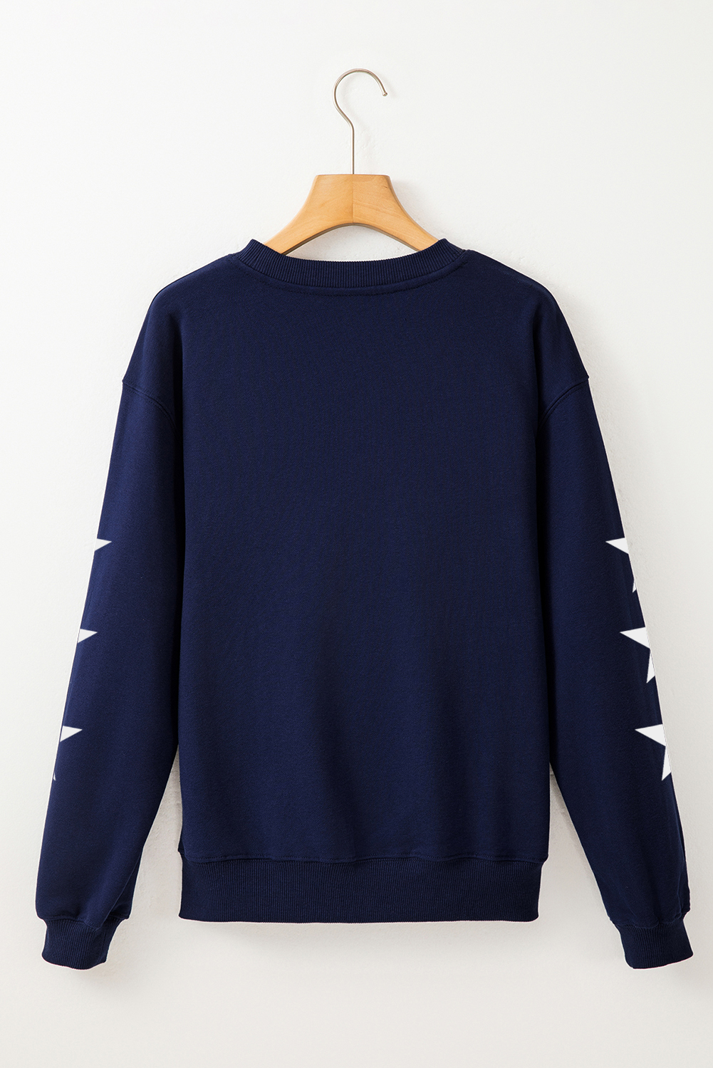 Navy Blue Sweatshirt, Game Day, Star Patterned Sleeves, Letter Print, Crew Neck, Pullover Style, Soft, Comfortable, Cozy, Easy to Layer, Winter Wear, Game Day Outfit, Graphic Sweatshirts, Long Sleeve, Casual Style, Sporty Chic - Detail View 8 Navy Blue Sweatshirt, Game Day, Star Patterned Sleeves, Letter Print, Crew Neck, Pullover Style, Soft, Comfortable, Cozy, Easy to Layer, Winter Wear, Game Day Outfit, Graphic Sweatshirts, Long Sleeve, Casual Style, Sporty Chic - Detail View 8