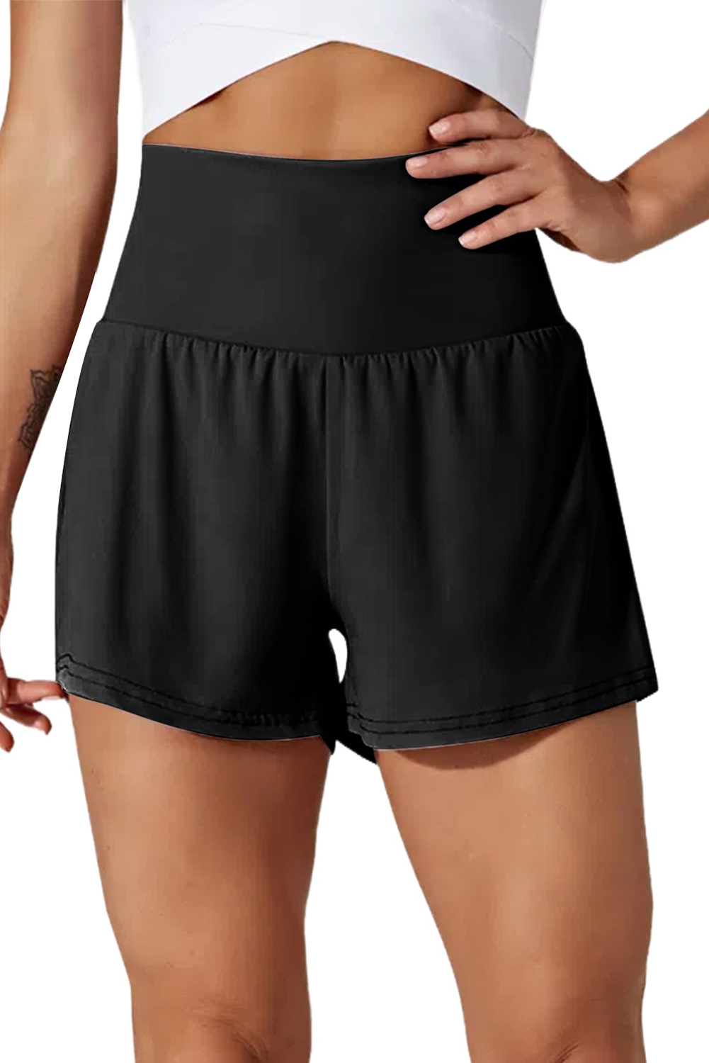 Women's Black Solid Color Swim Shorts with Invisible Pocket - Main View Women's Black Solid Color Swim Shorts with Invisible Pocket - Main View