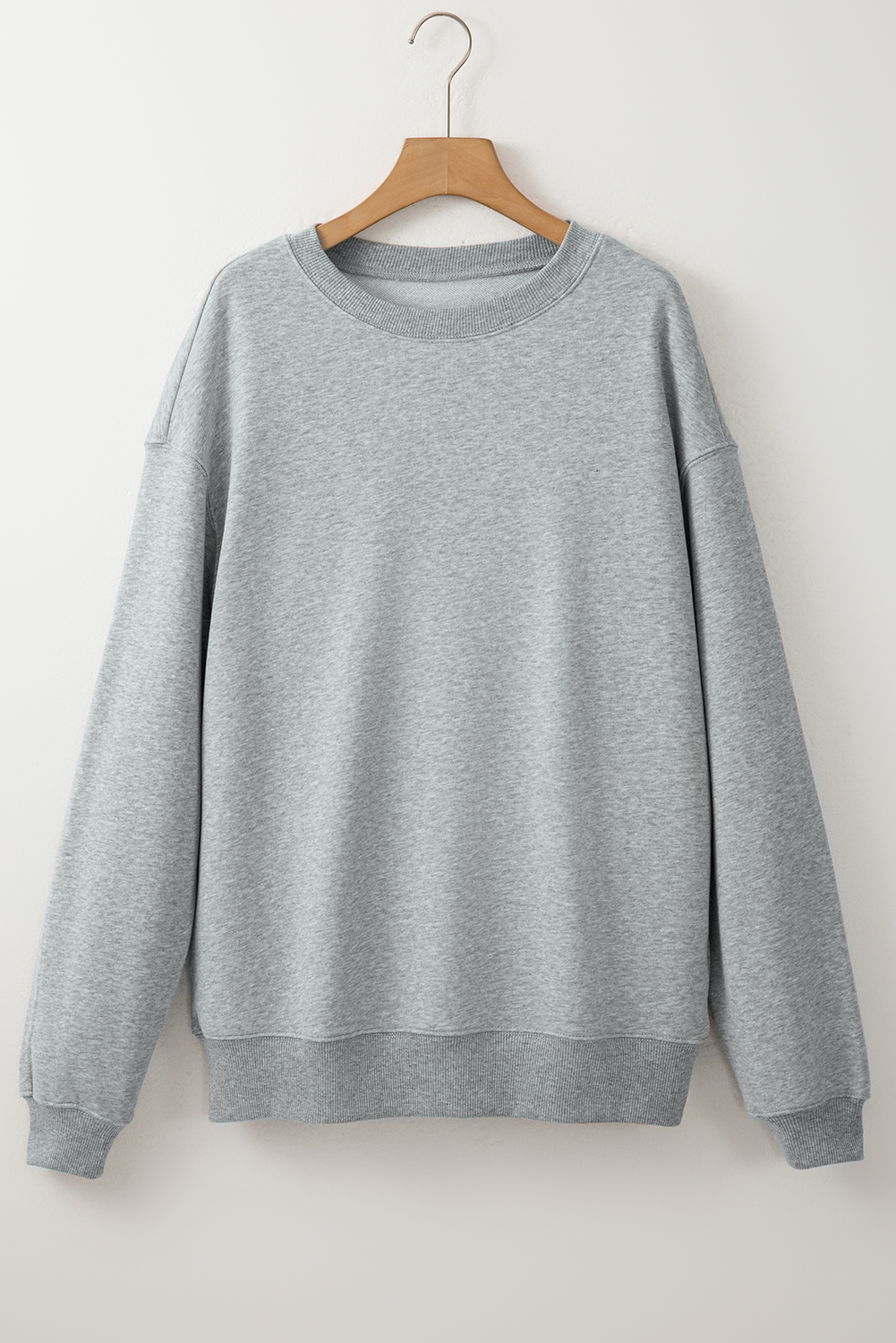Concise Chic Style: Light Grey Crew Neck Fleece Sweatshirt - Detail View 7 Concise Chic Style: Light Grey Crew Neck Fleece Sweatshirt - Detail View 7