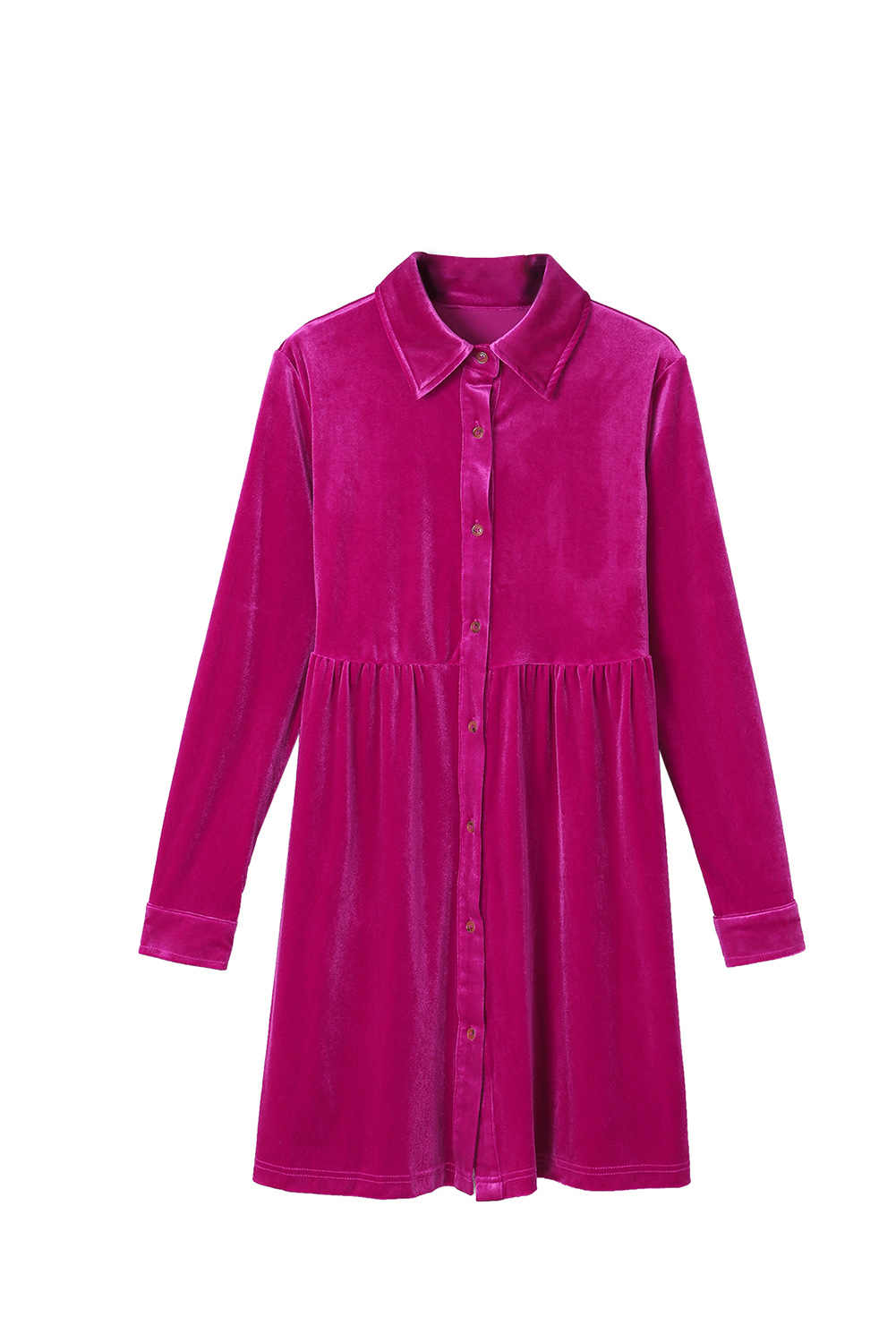 Elegant Velvet Button Up Dress, Solid Color Daily Mini Style - Detail View 2 Elegant Velvet Button Up Dress, Solid Color Daily Mini Style - Detail View 2