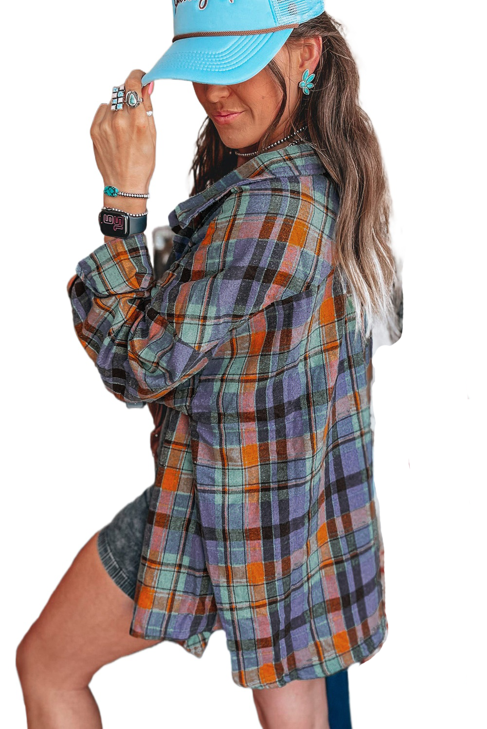 Women's Shirt, Orange Plaid, Vintage Style, Loose Fit, Long Sleeve, Classic Design, Retro Charm, Comfortable, Versatile, Premium Cotton, Fall & Autumn, Daily Wear, Tops, Blouses & Shirts - Detail View 5 Women's Shirt, Orange Plaid, Vintage Style, Loose Fit, Long Sleeve, Classic Design, Retro Charm, Comfortable, Versatile, Premium Cotton, Fall & Autumn, Daily Wear, Tops, Blouses & Shirts - Detail View 5