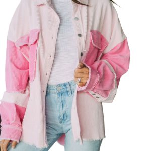 Women's Delicacy Two-Tone Color Exposed Seam Corduroy Shacket - Main View