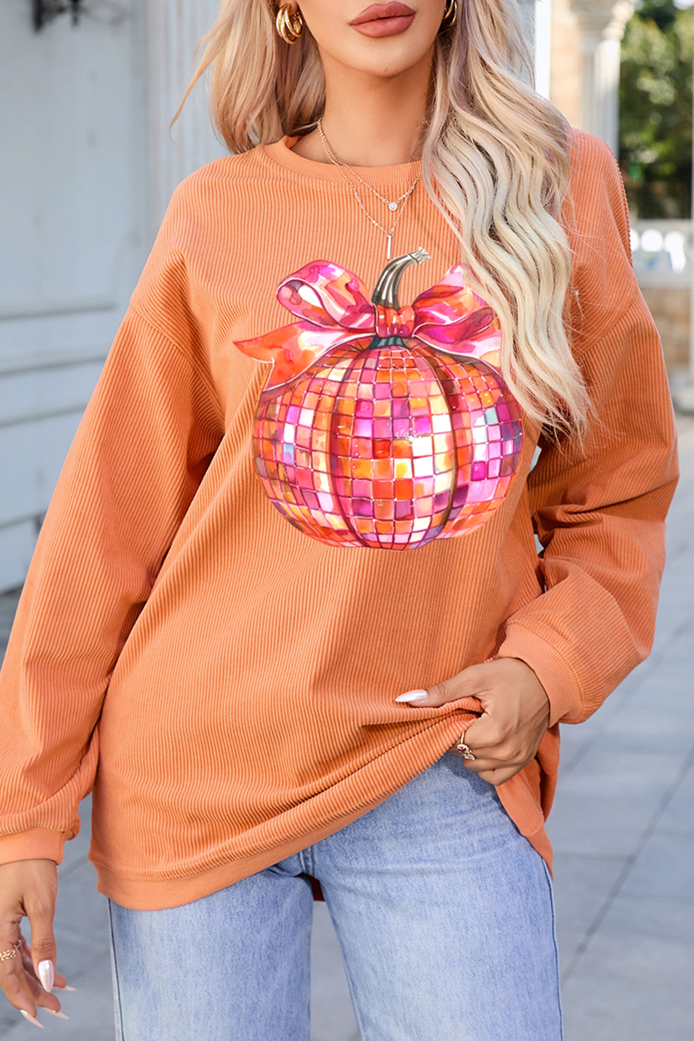 Cozy Corded Graphic Sweatshirt - Perfect for Autumn Gatherings and Thanksgiving - Detail View 7 Cozy Corded Graphic Sweatshirt - Perfect for Autumn Gatherings and Thanksgiving - Detail View 7