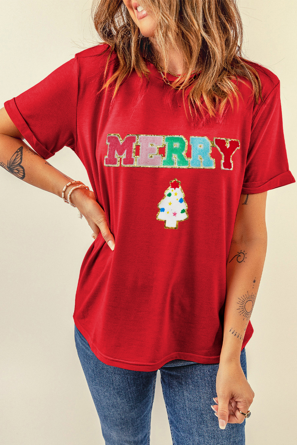 Casual Crewneck Red Graphic Tee for Women - Perfect for Christmas Celebrations - Detail View 7 Casual Crewneck Red Graphic Tee for Women - Perfect for Christmas Celebrations - Detail View 7