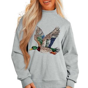 Women's Mallard Duck Sweatshirt, Western Style Mock Neck Top - Main View