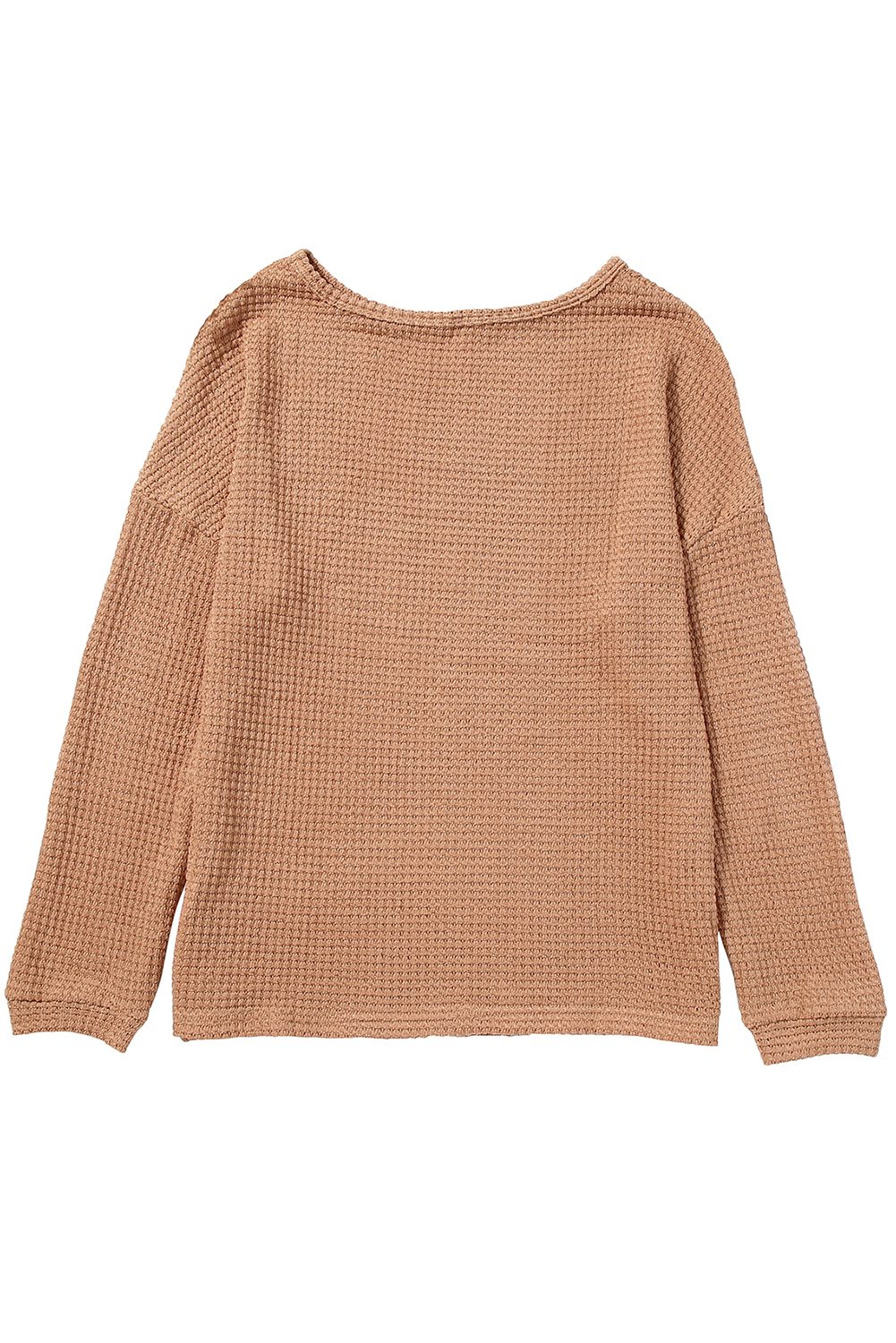 Add a touch of comfort and style to your wardrobe with this Women's Khaki Waffle Knit Drop Shoulder Long Sleeve Top. The fine material of this top ensures exceptional comfort, making it a perfect choice for daily wear. The waffle knit texture adds a high-class and fashionable element to the top, elevating your casual look. The drop shoulder design creates a slouchy and relaxed feel, adding a trendy twist to the overall style. This versatile top pairs perfectly with any bottoms, such as jeans, skirts, or joggers, making it a must-have for your winter wardrobe. The long sleeves make it suitable for all seasons except for summer, providing warmth and style. Made from a premium blend of 95% polyester and 5% elastane, this top ensures durability and a comfortable fit. Embrace the chic and casual appeal of this green long sleeve top for a stylish and effortless look. - Detail View 14 Add a touch of comfort and style to your wardrobe with this Women's Khaki Waffle Knit Drop Shoulder Long Sleeve Top. The fine material of this top ensures exceptional comfort, making it a perfect choice for daily wear. The waffle knit texture adds a high-class and fashionable element to the top, elevating your casual look. The drop shoulder design creates a slouchy and relaxed feel, adding a trendy twist to the overall style. This versatile top pairs perfectly with any bottoms, such as jeans, skirts, or joggers, making it a must-have for your winter wardrobe. The long sleeves make it suitable for all seasons except for summer, providing warmth and style. Made from a premium blend of 95% polyester and 5% elastane, this top ensures durability and a comfortable fit. Embrace the chic and casual appeal of this green long sleeve top for a stylish and effortless look. - Detail View 14