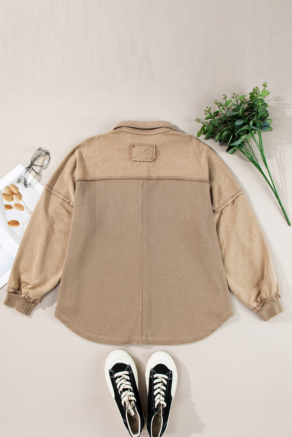 Casual Long Sleeve Button-Up Shacket in Goat Color - Perfect for Winter Style - Detail View 11 Casual Long Sleeve Button-Up Shacket in Goat Color - Perfect for Winter Style - Detail View 11