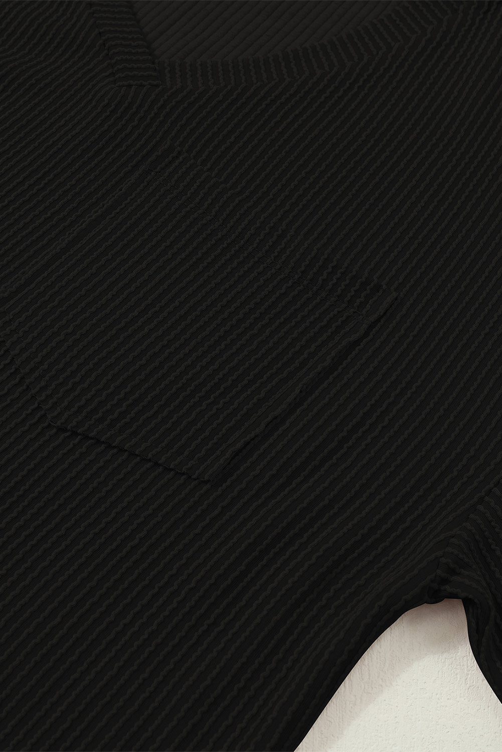 Black Ribbed V Neck Tee, Comfortable Shift Top For Daily Wear - Detail View 11 Black Ribbed V Neck Tee, Comfortable Shift Top For Daily Wear - Detail View 11
