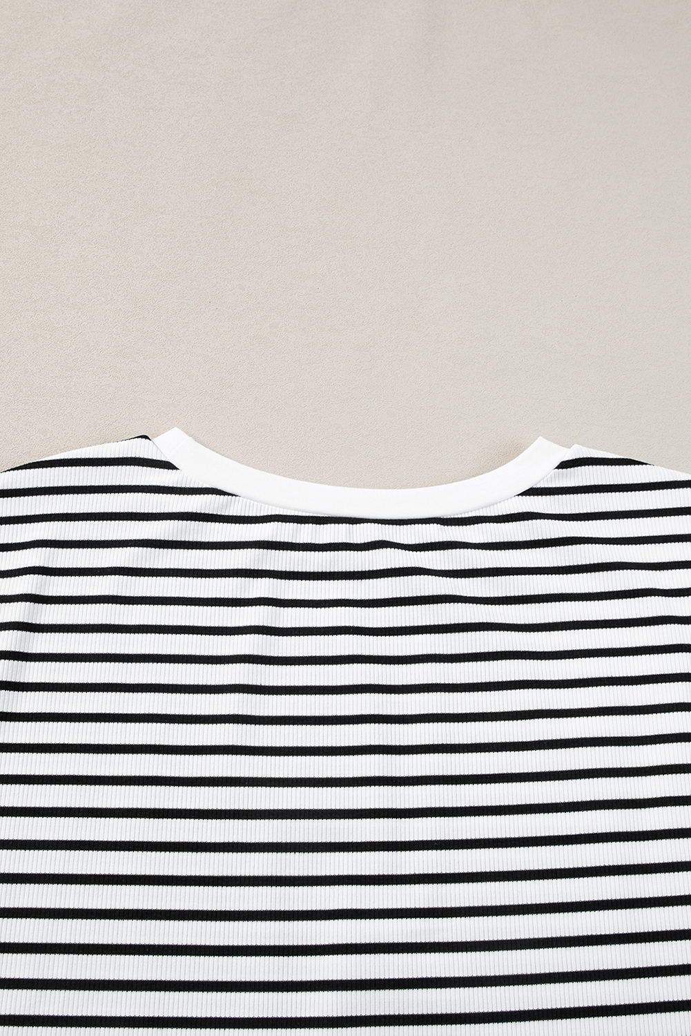 Relaxed Ribbed Shorts Set, Women's Daily Striped Tee Loungewear - Detail View 12 Relaxed Ribbed Shorts Set, Women's Daily Striped Tee Loungewear - Detail View 12