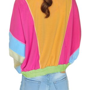Women's Grapefruit Orange Colorblock Oversize Top with Exposed Stitching - Main View