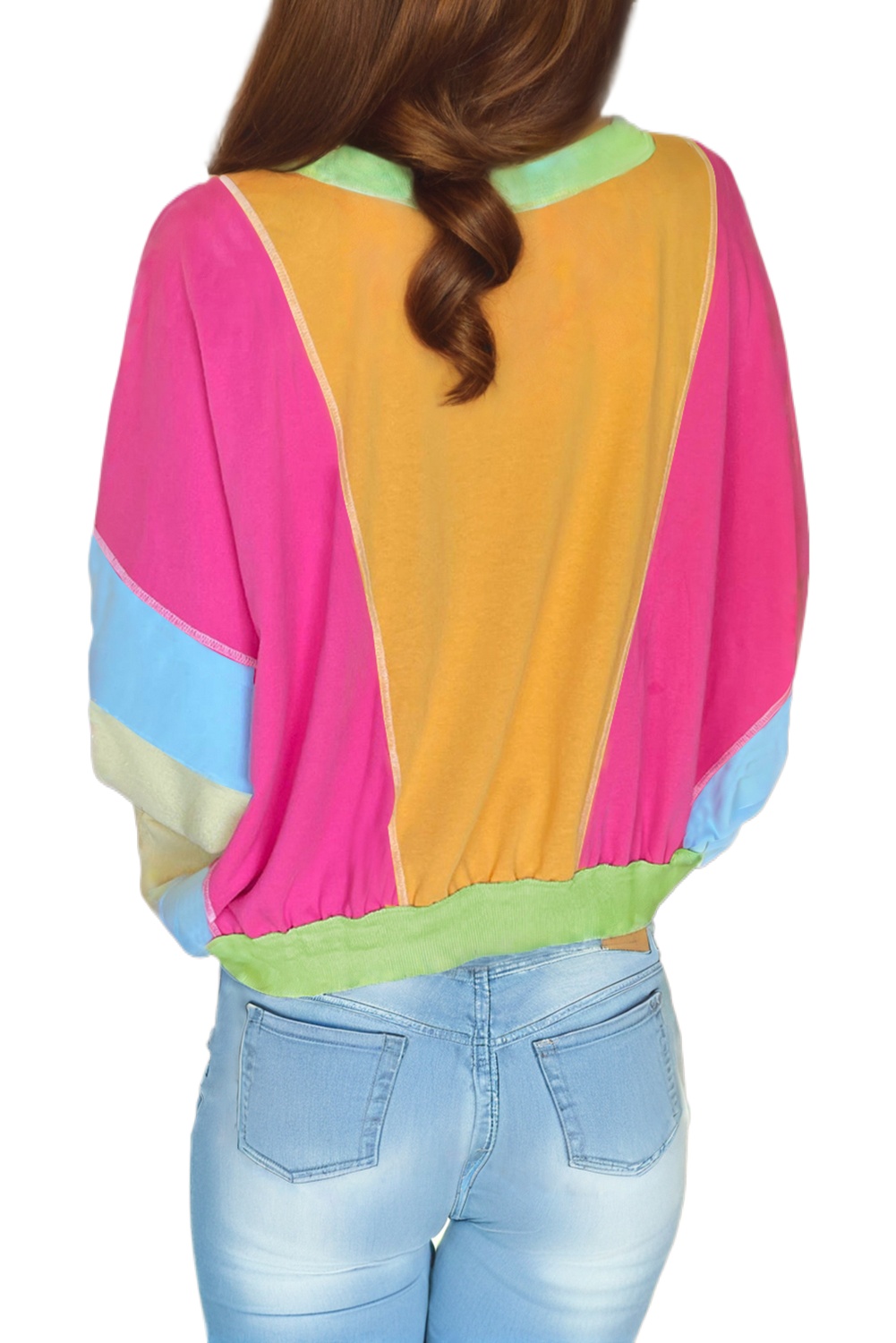 Women's Grapefruit Orange Colorblock Oversize Top with Exposed Stitching - Main View Women's Grapefruit Orange Colorblock Oversize Top with Exposed Stitching - Main View