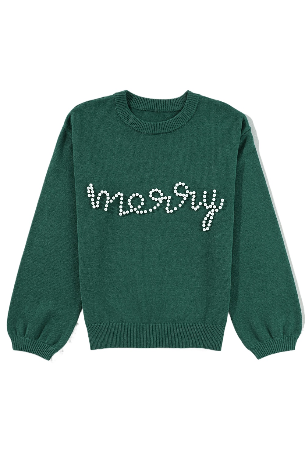 Women's Blackish Green Pearl Beaded Merry Christmas Casual Sweater - Main View Women's Blackish Green Pearl Beaded Merry Christmas Casual Sweater - Main View