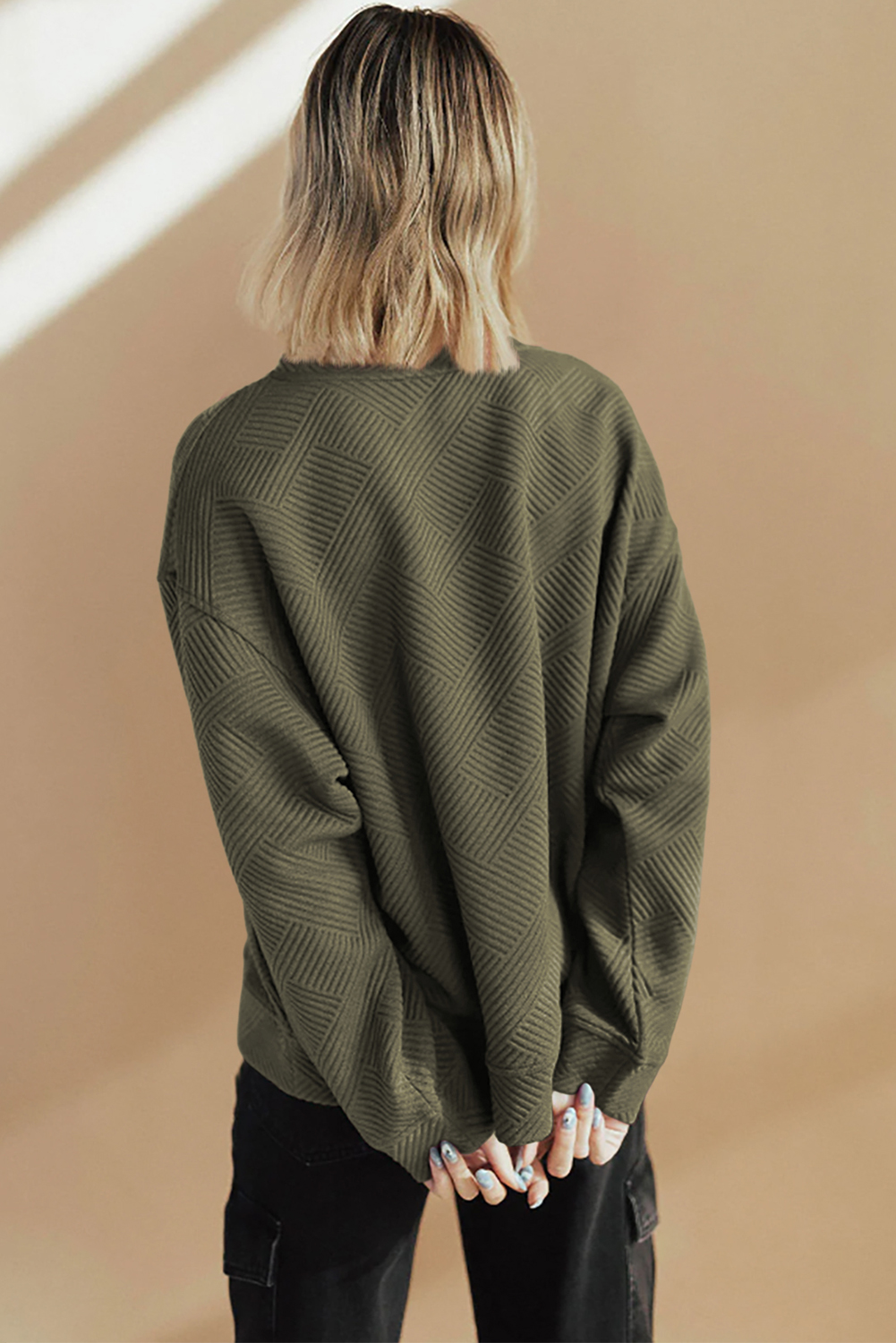 Long Sleeve Textured Sweatshirt, Women's Fall Round Neck Top - Detail View 12 Long Sleeve Textured Sweatshirt, Women's Fall Round Neck Top - Detail View 12
