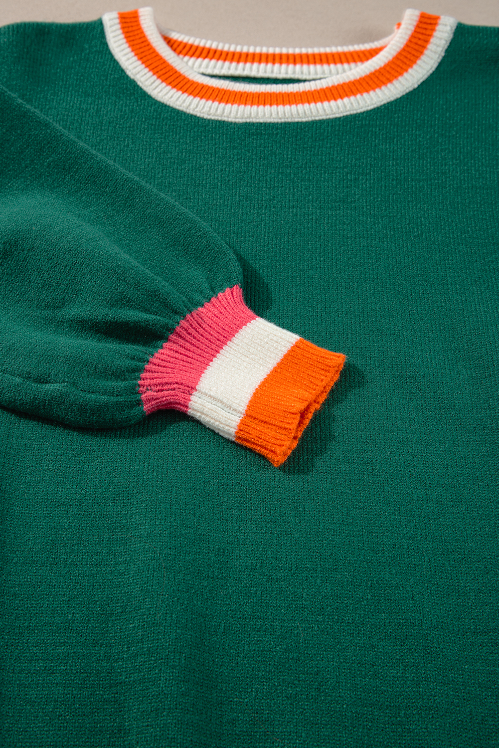 Women's Sweater, Blackish Green, Colorblock, Striped Trim, Drop Shoulder, Casual Style, Fall Fashion, Comfortable, Long Sleeve, Chic Outfit, Effortless Style, Daily Wear, Warm Clothing, Sweaters & Cardigans - Detail View 8 Women's Sweater, Blackish Green, Colorblock, Striped Trim, Drop Shoulder, Casual Style, Fall Fashion, Comfortable, Long Sleeve, Chic Outfit, Effortless Style, Daily Wear, Warm Clothing, Sweaters & Cardigans - Detail View 8