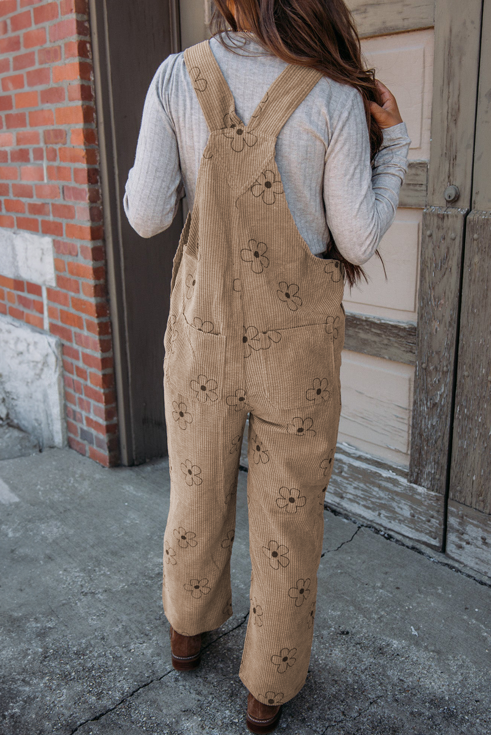 Cute Floral Corduroy Overalls - Adjustable Straps for Comfortable Fit - Detail View 2 Cute Floral Corduroy Overalls - Adjustable Straps for Comfortable Fit - Detail View 2