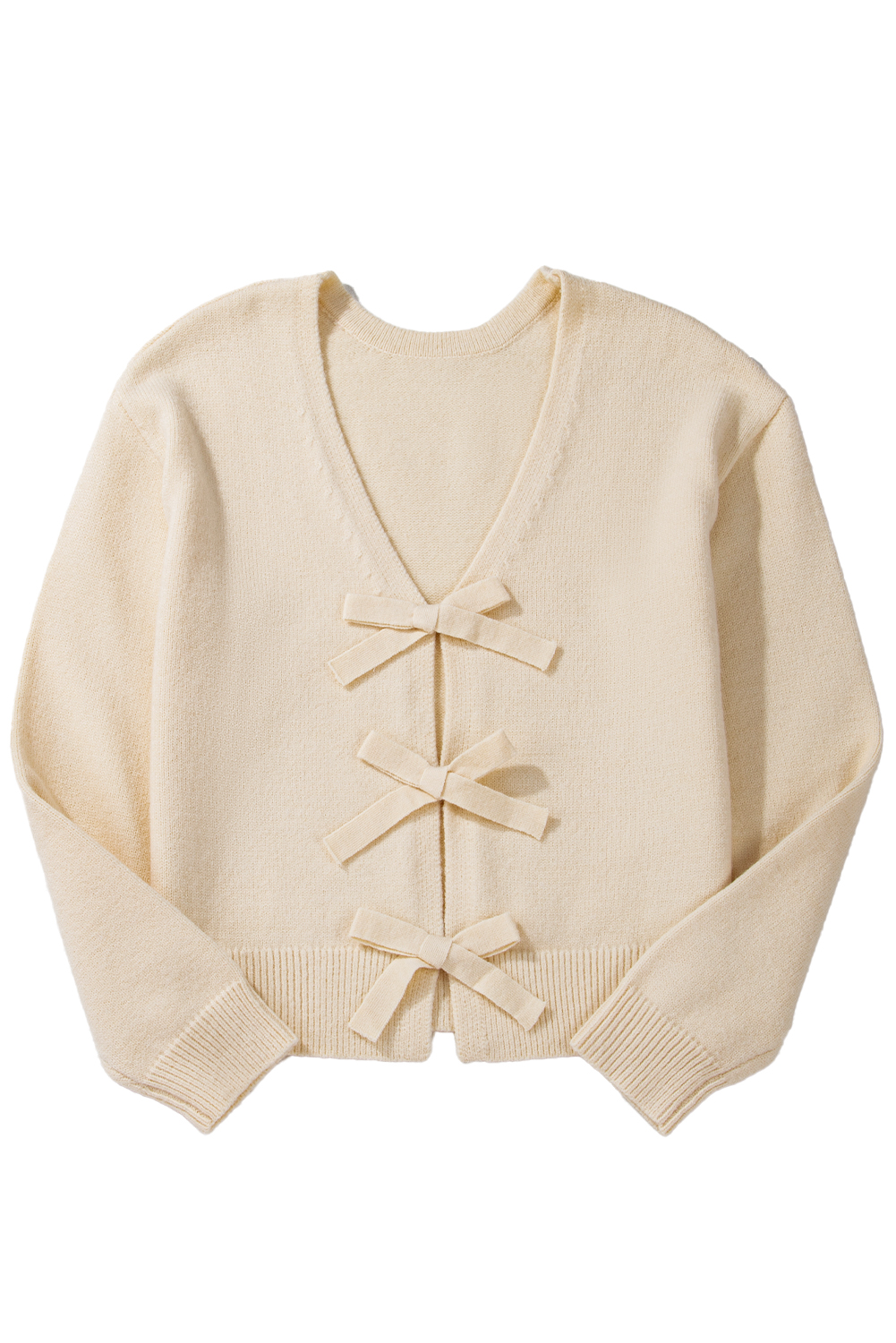 Elegant Women's Jet Stream Bowknot Front Loose V Neck Knitted Cardigan - Main View Elegant Women's Jet Stream Bowknot Front Loose V Neck Knitted Cardigan - Main View