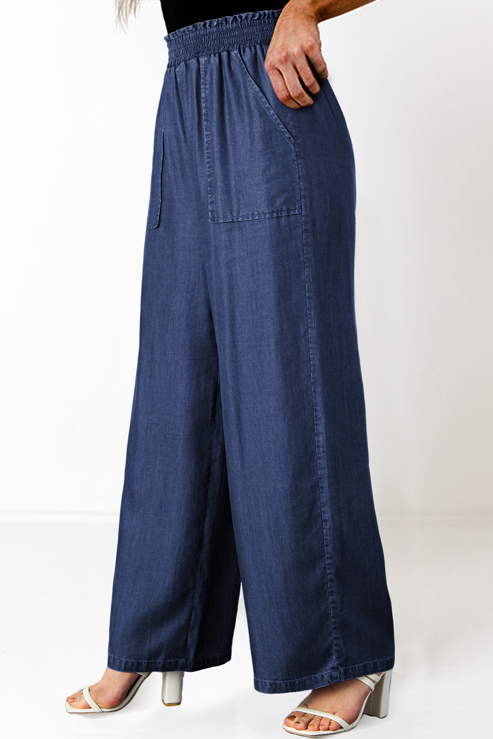 Flirty Ruffled High Waist Wide Leg Jeans in Sail Blue - Casual Style - Detail View 17 Flirty Ruffled High Waist Wide Leg Jeans in Sail Blue - Casual Style - Detail View 17