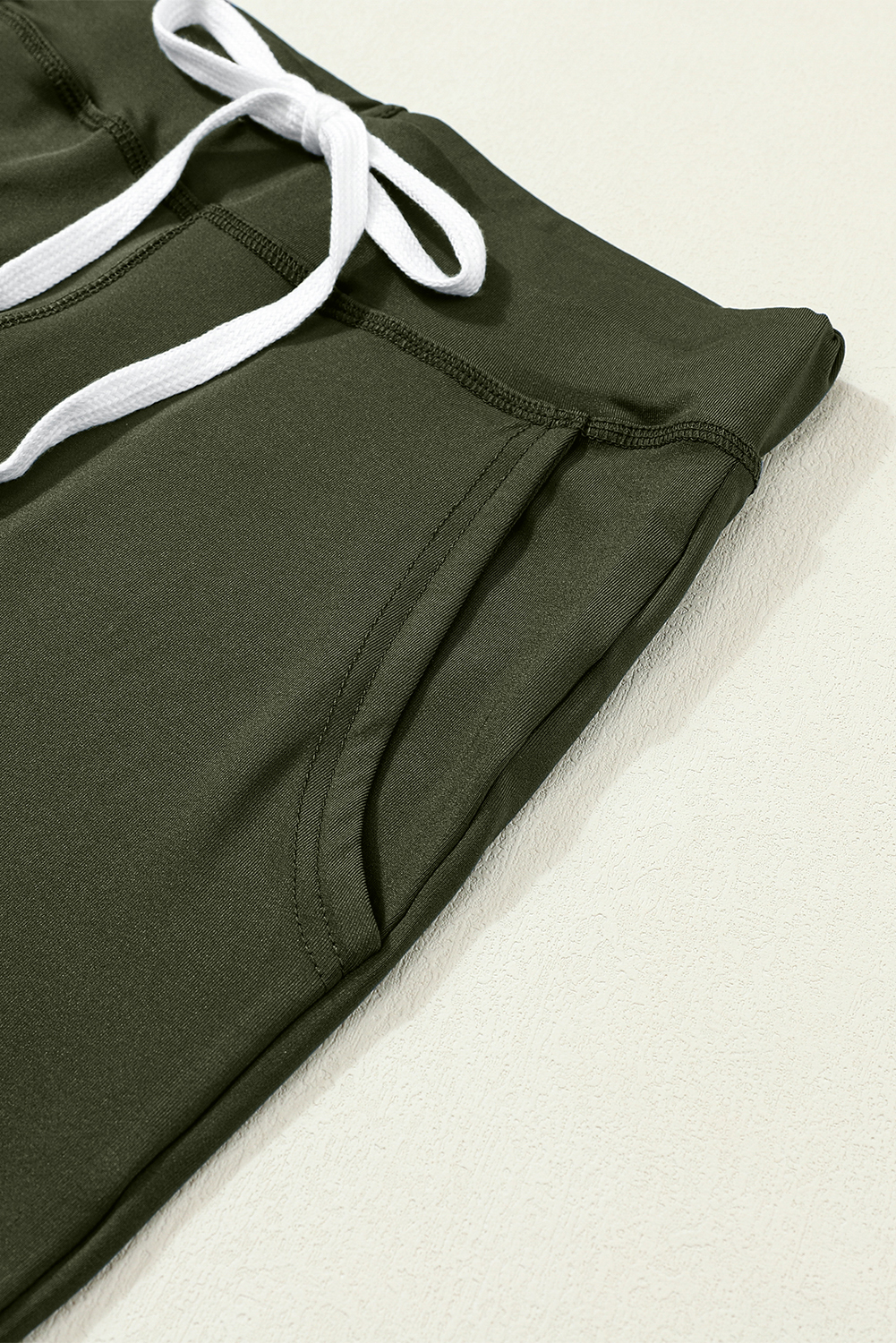 Women's Drawstring Joggers, Casual Moss Green Lounge Pants - Detail View 6 Women's Drawstring Joggers, Casual Moss Green Lounge Pants - Detail View 6