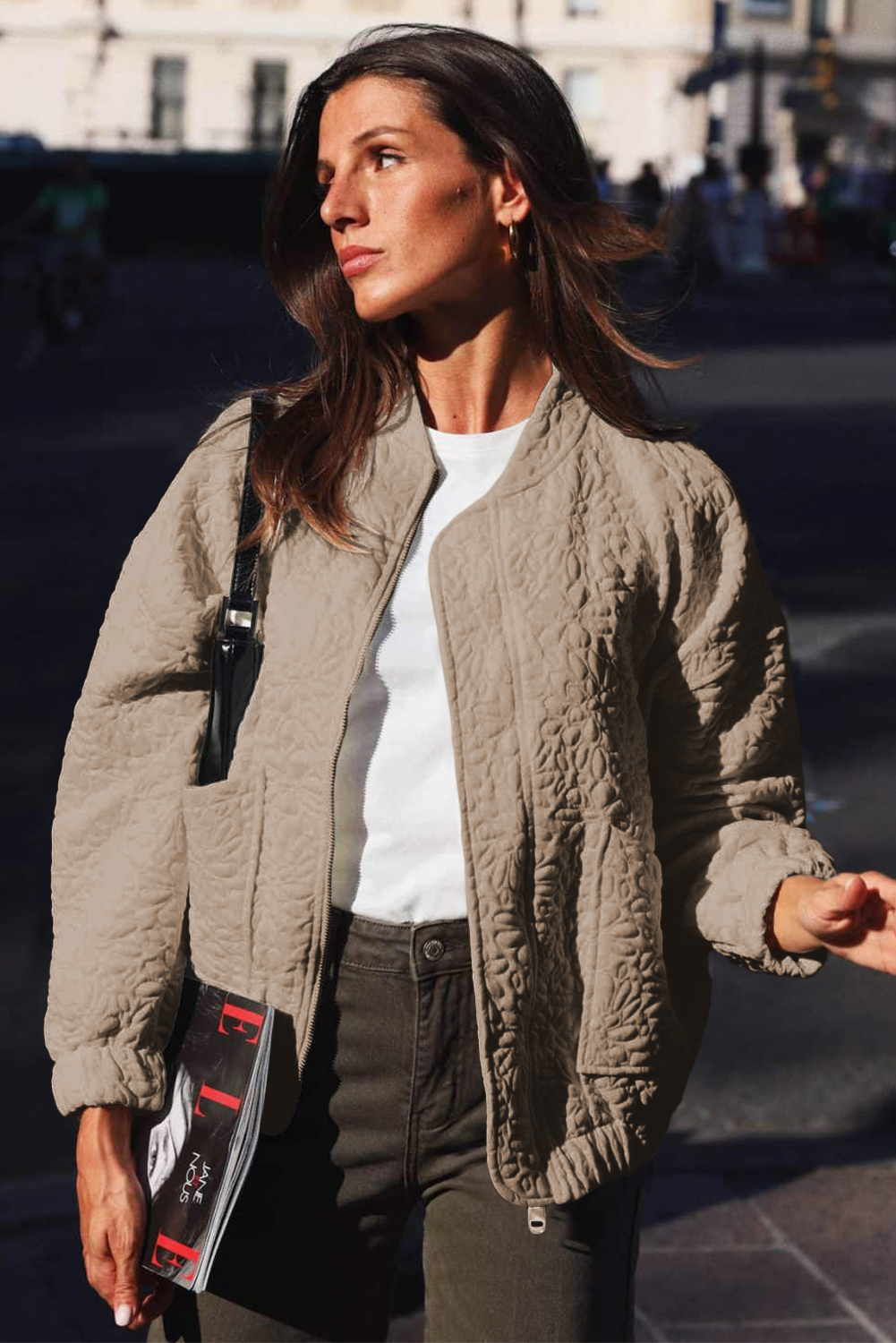 Chic and Casual Winter Jacket for Women - Light French Beige with Quilted Design - Detail View 13 Chic and Casual Winter Jacket for Women - Light French Beige with Quilted Design - Detail View 13