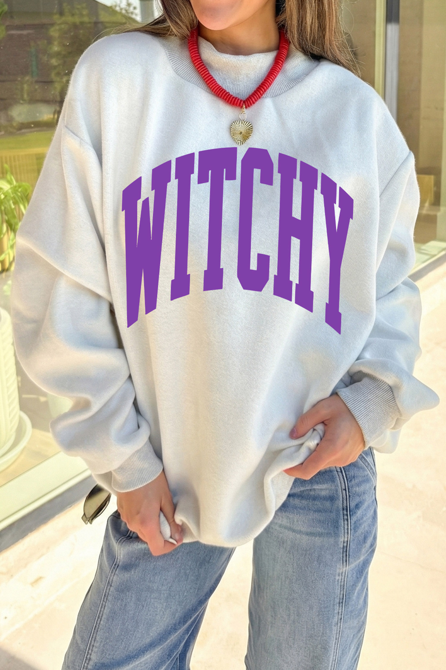 Casual Halloween Slogan Sweatshirt, Reversible Long Sleeve Top - Detail View 6 Casual Halloween Slogan Sweatshirt, Reversible Long Sleeve Top - Detail View 6