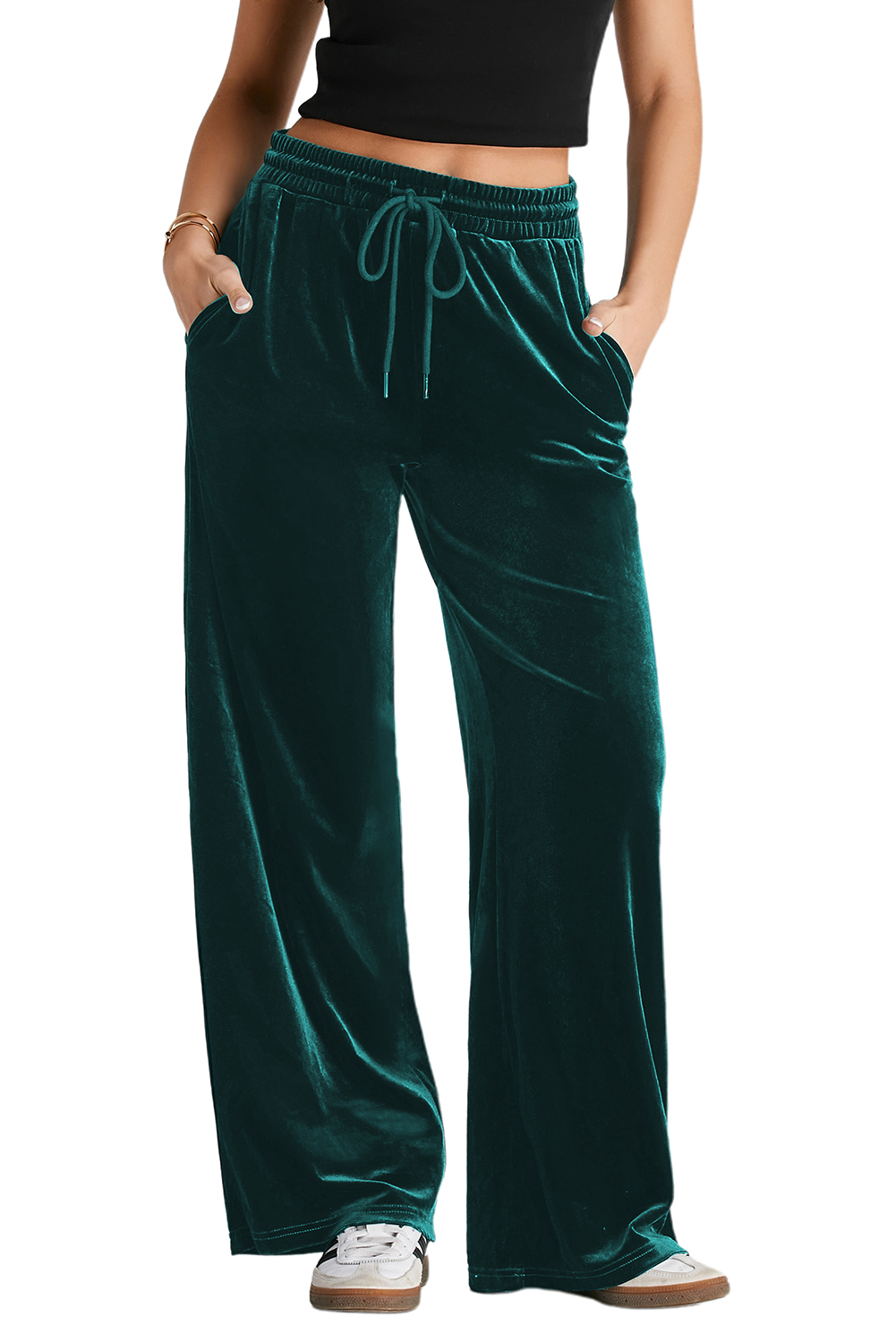 Versatile High Waist Wide Leg Pants - Stylish Evergreen Color - Detail View 22 Versatile High Waist Wide Leg Pants - Stylish Evergreen Color - Detail View 22