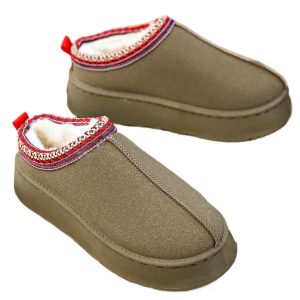 Women's Sage Green Contrast Print Suede Plush Lined Snow Boots - Main View
