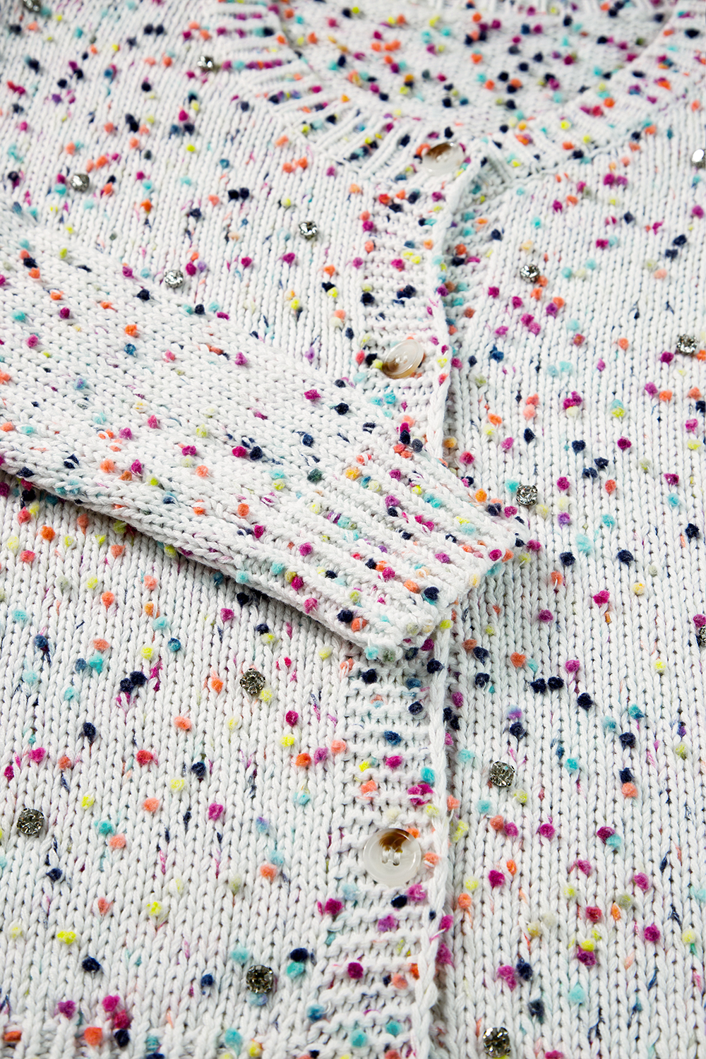Women's White Multicolor Confetti Sweater Cardigan - Detail View 11 Women's White Multicolor Confetti Sweater Cardigan - Detail View 11
