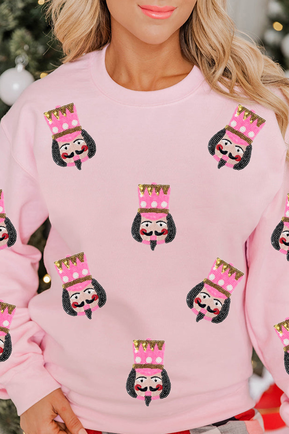 Women's Sweatshirt, Pink Graphic, Nutcracker Design, Sequin Embellished, Drop Shoulder, Christmas Apparel, Cozy Fit, Casual Style, Long Sleeve, Holiday Cheer, Soft Fabric, Daily Wear, Graphic Sweatshirts, Fall & Autumn - Detail View 4 Women's Sweatshirt, Pink Graphic, Nutcracker Design, Sequin Embellished, Drop Shoulder, Christmas Apparel, Cozy Fit, Casual Style, Long Sleeve, Holiday Cheer, Soft Fabric, Daily Wear, Graphic Sweatshirts, Fall & Autumn - Detail View 4