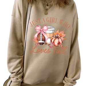 Women's Parchment Just a Girl Who Loves Fall Graphic Sweatshirt - Perfect for Thanksgiving - Main View