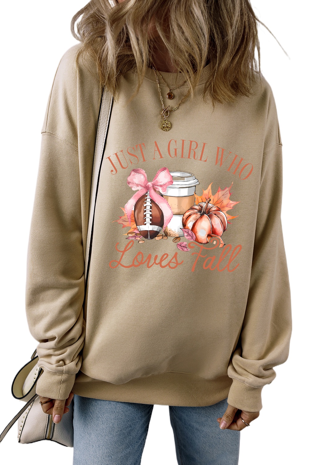 Women's Parchment Just a Girl Who Loves Fall Graphic Sweatshirt - Perfect for Thanksgiving - Main View Women's Parchment Just a Girl Who Loves Fall Graphic Sweatshirt - Perfect for Thanksgiving - Main View