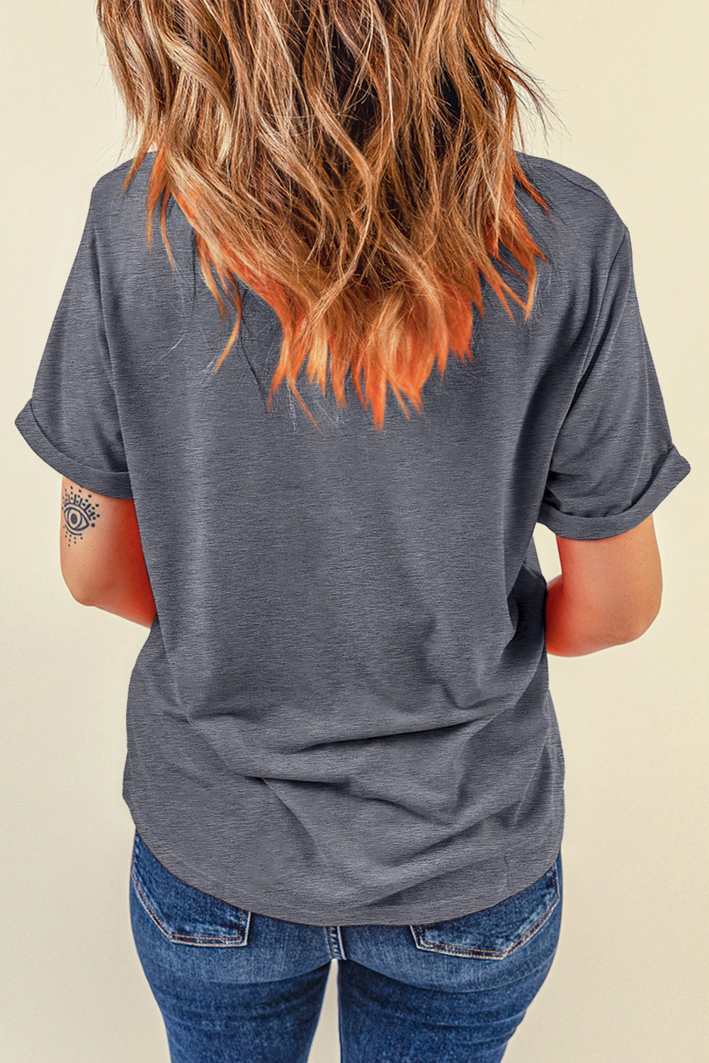 Soft Gray Casual T-Shirt, Women's Round Neck Summer Shirt - Detail View 2 Soft Gray Casual T-Shirt, Women's Round Neck Summer Shirt - Detail View 2