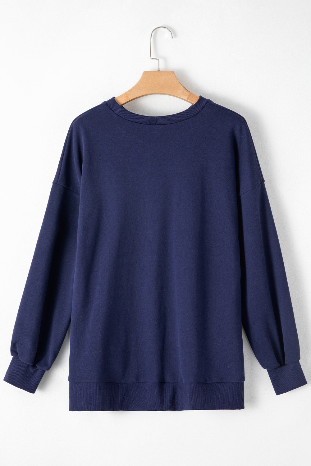 Women's Sweatshirt, Navy Blue, O Neck, High Low Hem, Casual Style, Comfortable Fit, Long Sleeve, Daily Wear, Solid Color, Versatile, Easy to Style, Tops, Sweatshirts & Hoodies, Winter Fashion, Laid Back Look - Detail View 8 Women's Sweatshirt, Navy Blue, O Neck, High Low Hem, Casual Style, Comfortable Fit, Long Sleeve, Daily Wear, Solid Color, Versatile, Easy to Style, Tops, Sweatshirts & Hoodies, Winter Fashion, Laid Back Look - Detail View 8