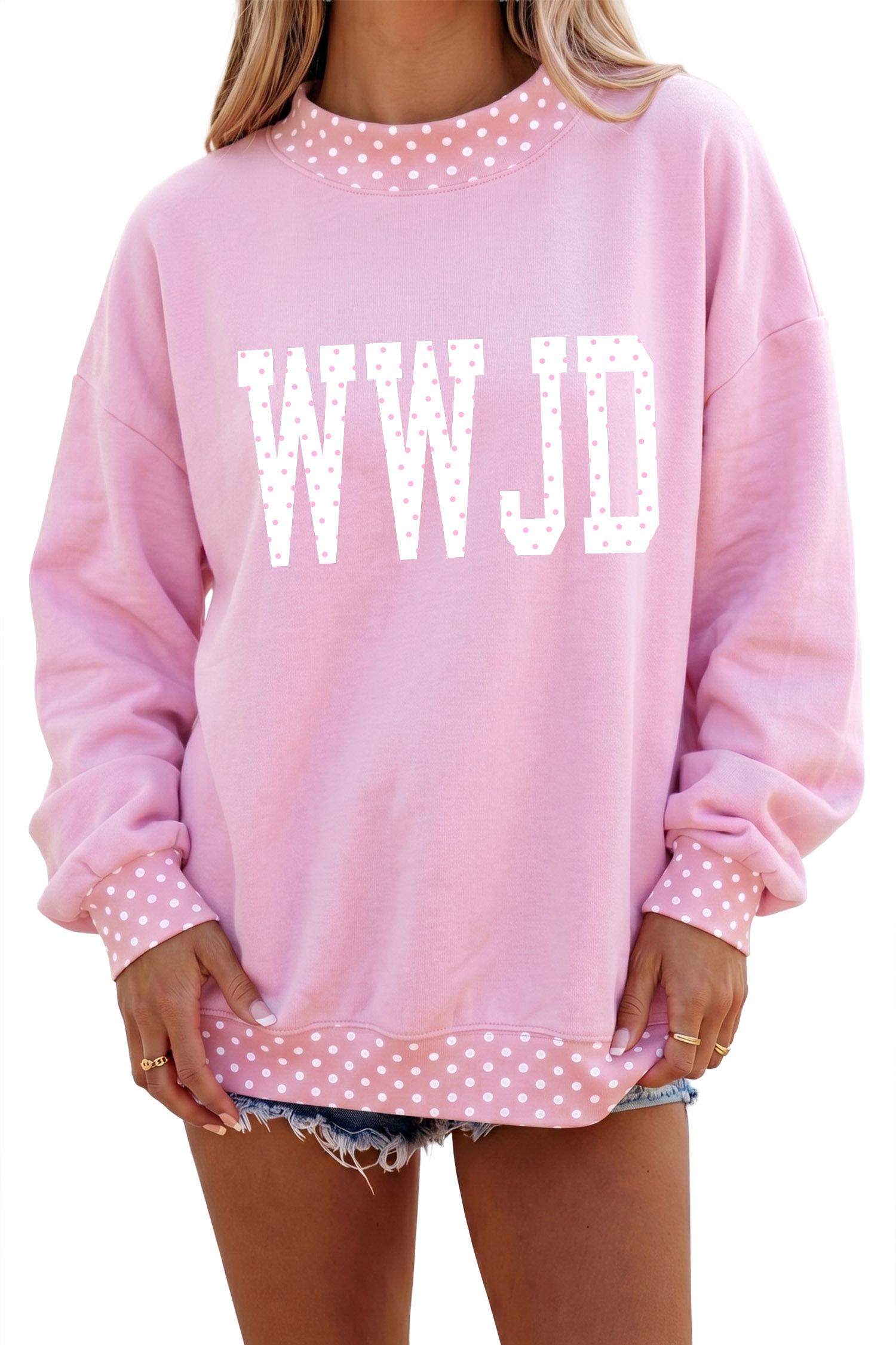 Women's Casual Sweatshirt, Pink Mock Neck Pullover - Main View Women's Casual Sweatshirt, Pink Mock Neck Pullover - Main View