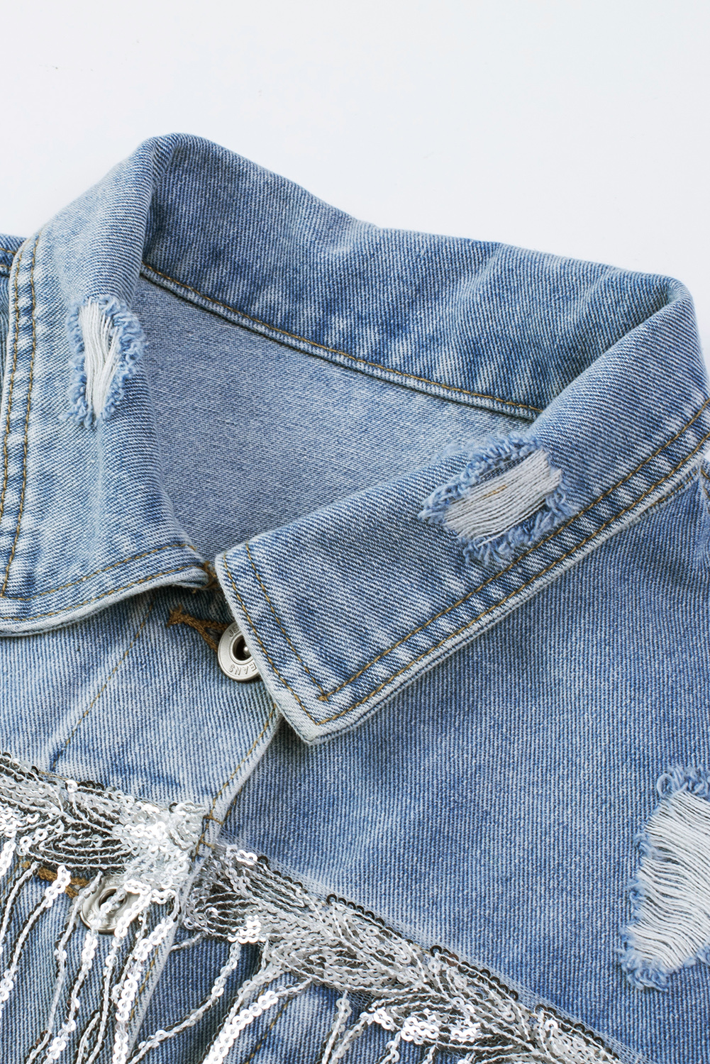 Casual Sequin Tassel Denim Jacket, Women's Long Sleeve Outerwear - Detail View 15 Casual Sequin Tassel Denim Jacket, Women's Long Sleeve Outerwear - Detail View 15